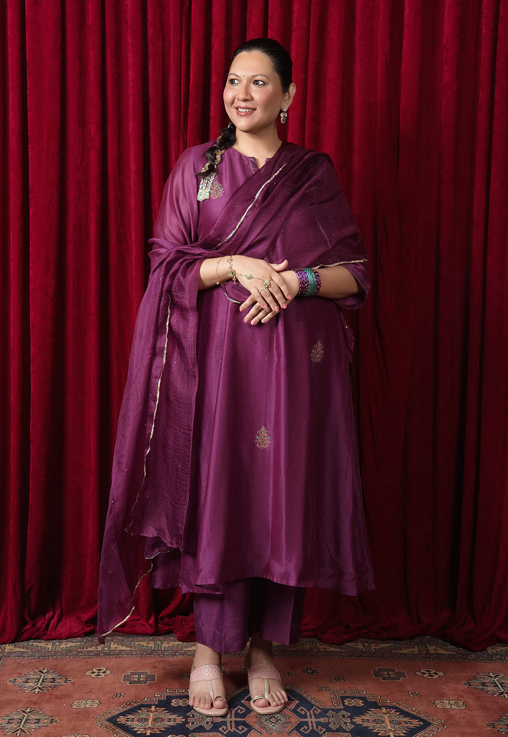 Yashi Purple Solid Muslin Straight Pant