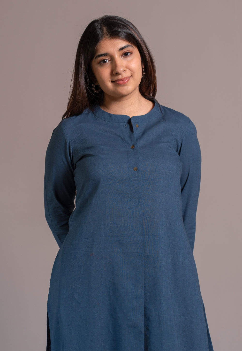 Indigo Solid Slub Cotton Straight Kurta - DyeVerse