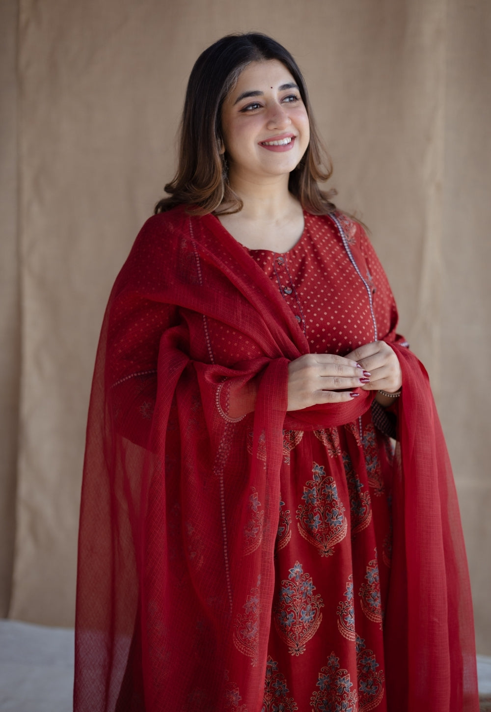 Red Solid Kota Doria Cotton Dupatta