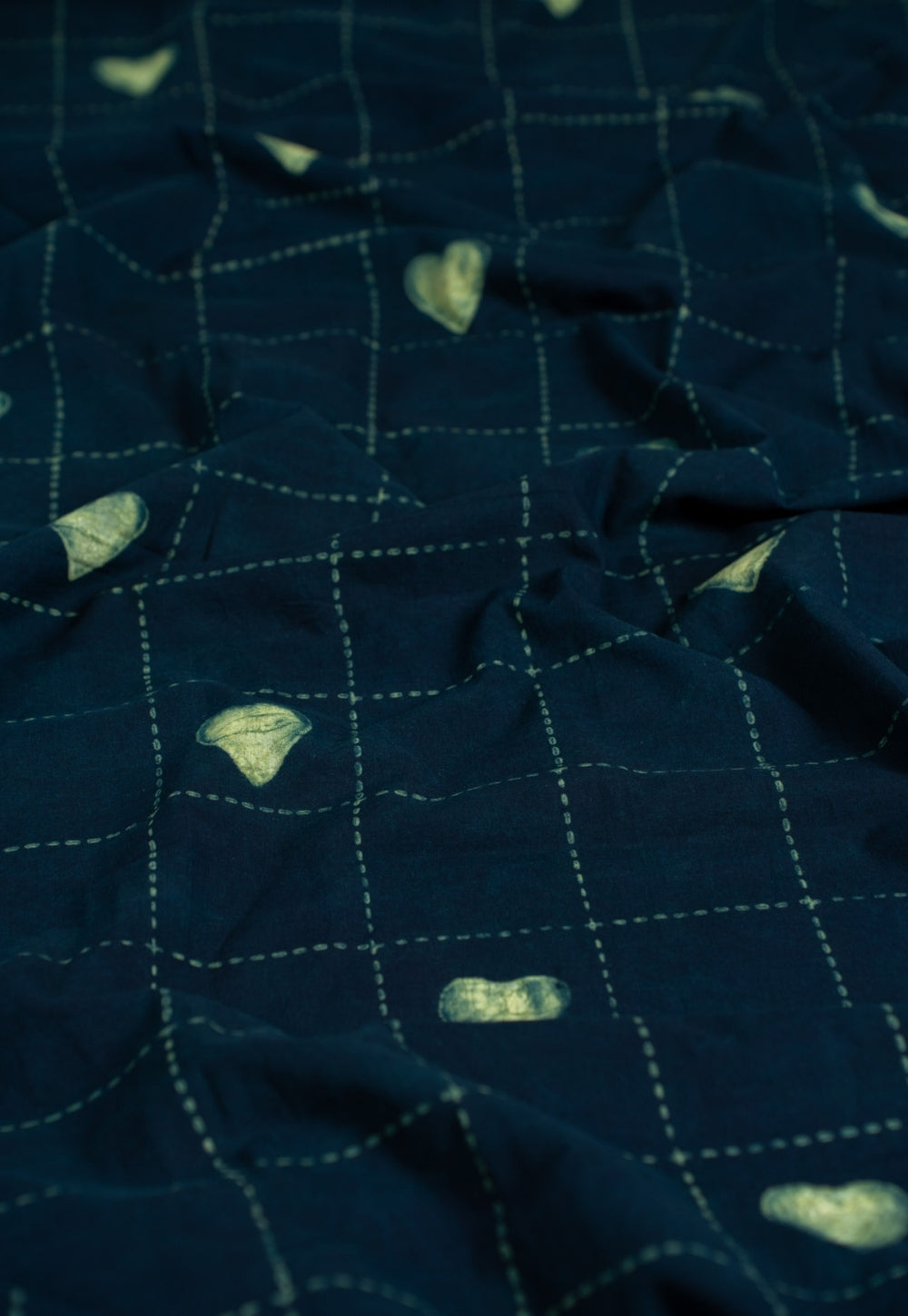 Green Geometric Dabu Handblock Printed Cotton Fabric