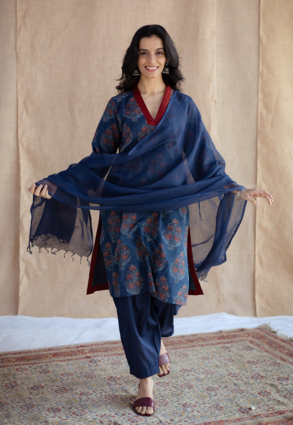 Saina Indigo Ajrakh Cotton Straight Kurta
