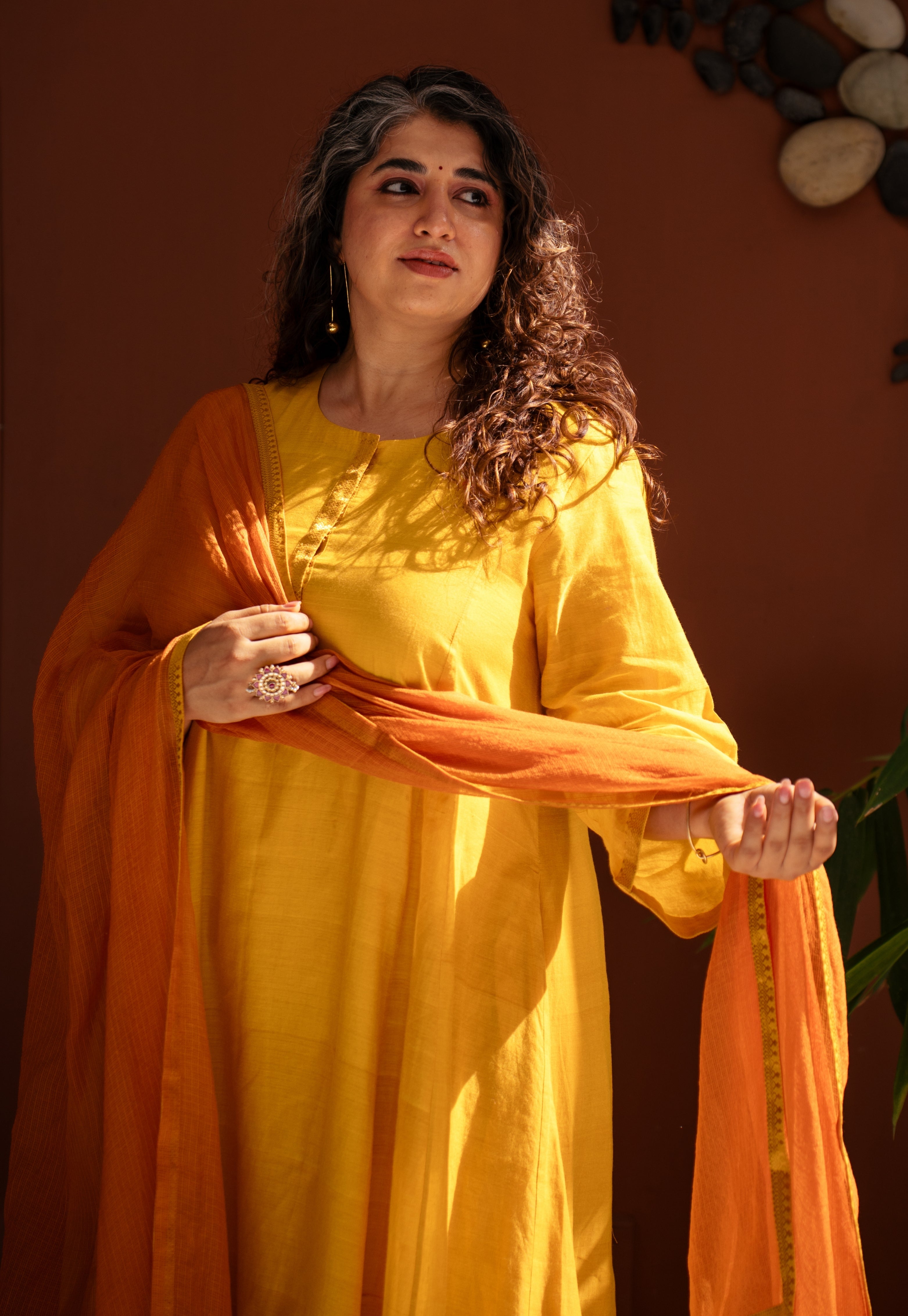 Rust Orange Solid Kota Doria Cotton Dupatta with Mangalgiri Border