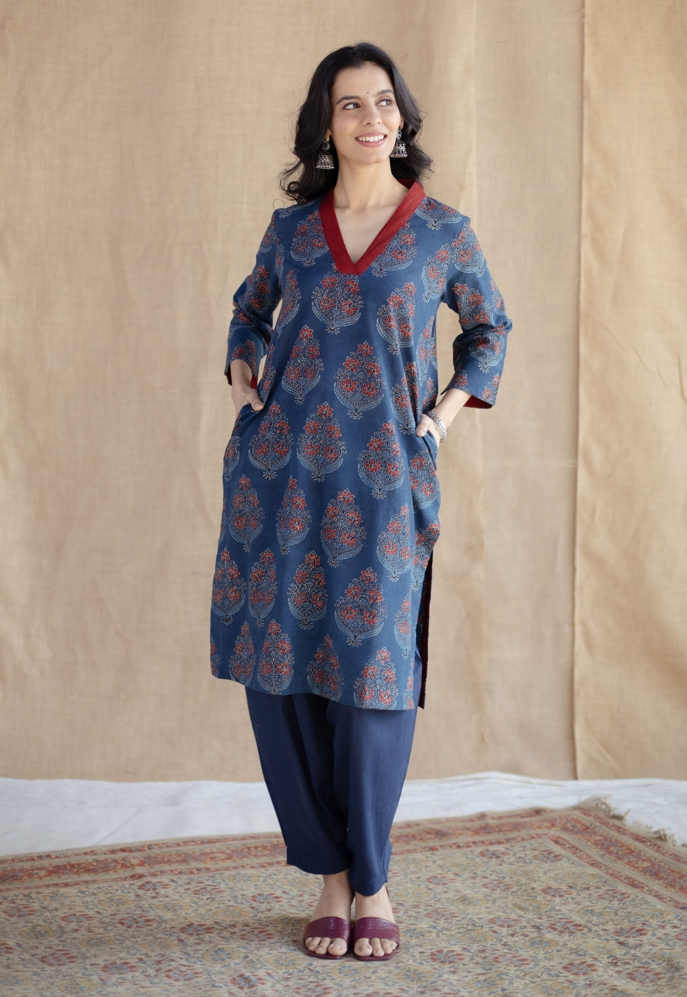 Saina Indigo Ajrakh Cotton Straight Kurta
