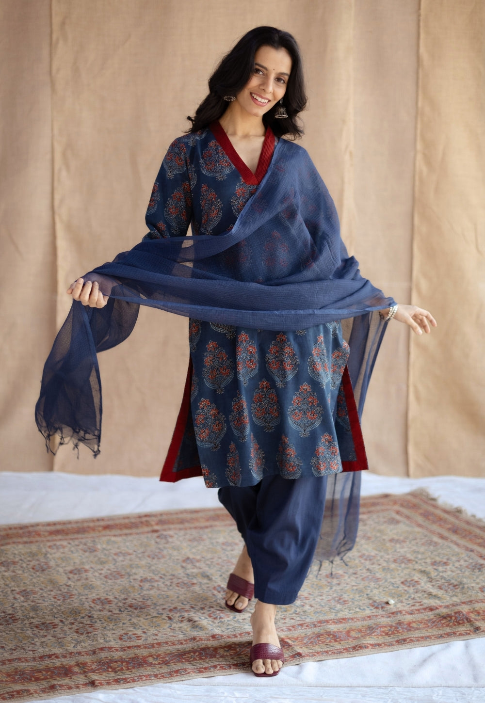 Saina Indigo Ajrakh Cotton Straight Kurta