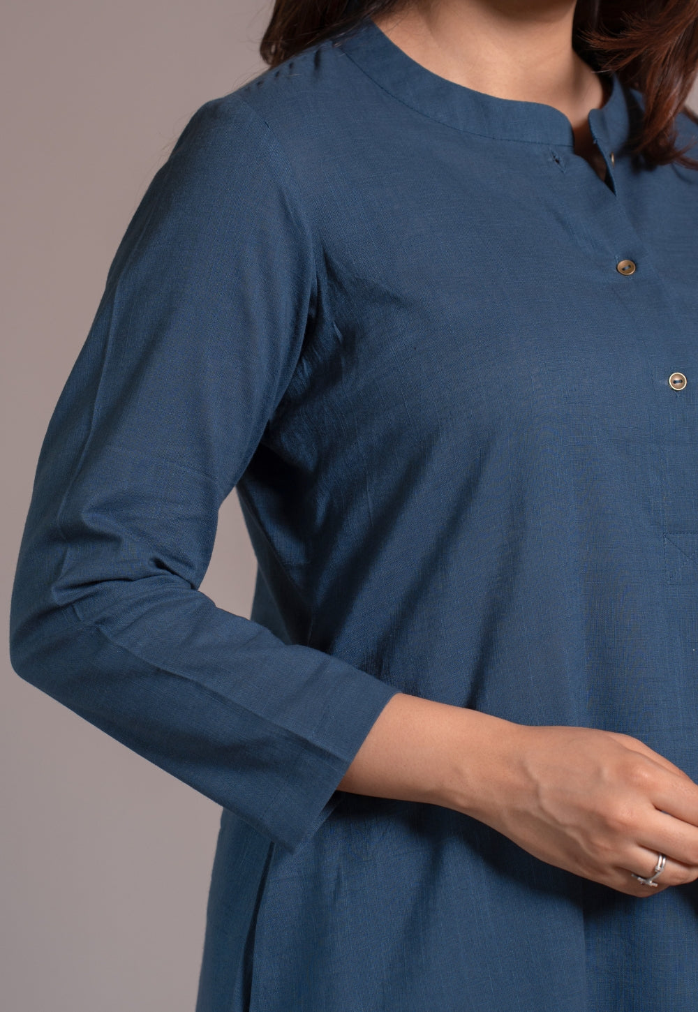Indigo Solid Slub Cotton Straight Kurta - DyeVerse