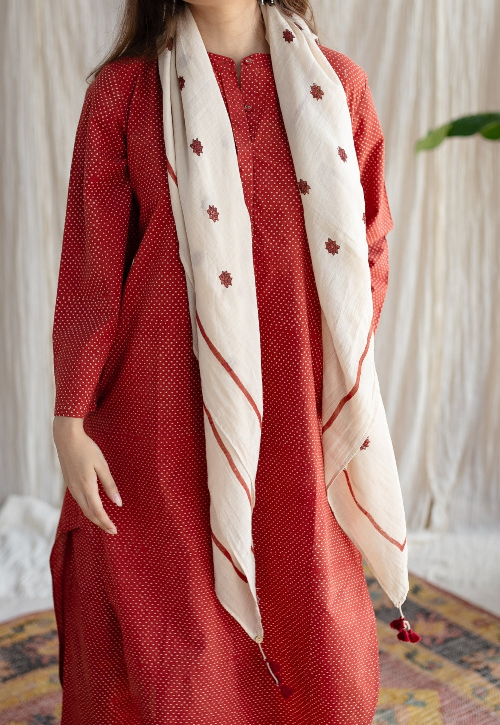Bombay Ajrakh Red Cotton Co-Ord Set (Set of 2)