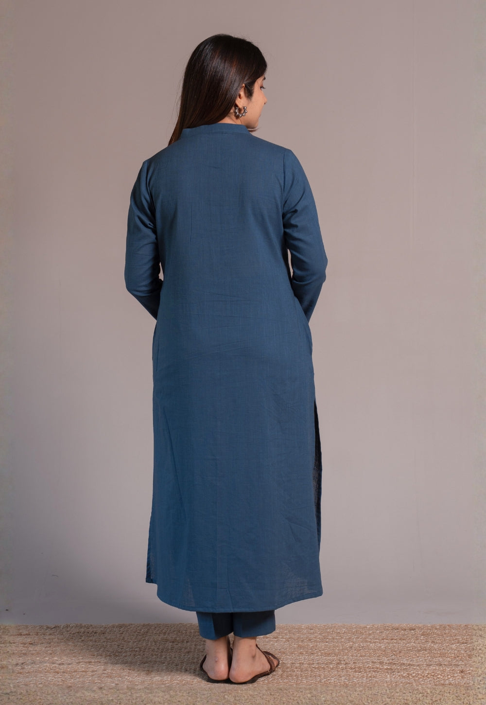 Indigo Solid Slub Cotton Straight Kurta - DyeVerse