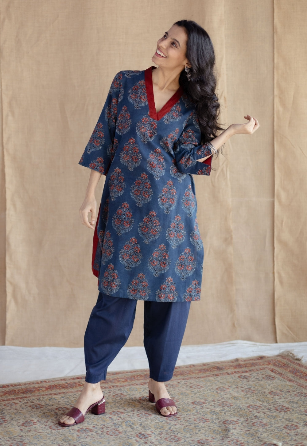 Saina Indigo Ajrakh Cotton Straight Kurta
