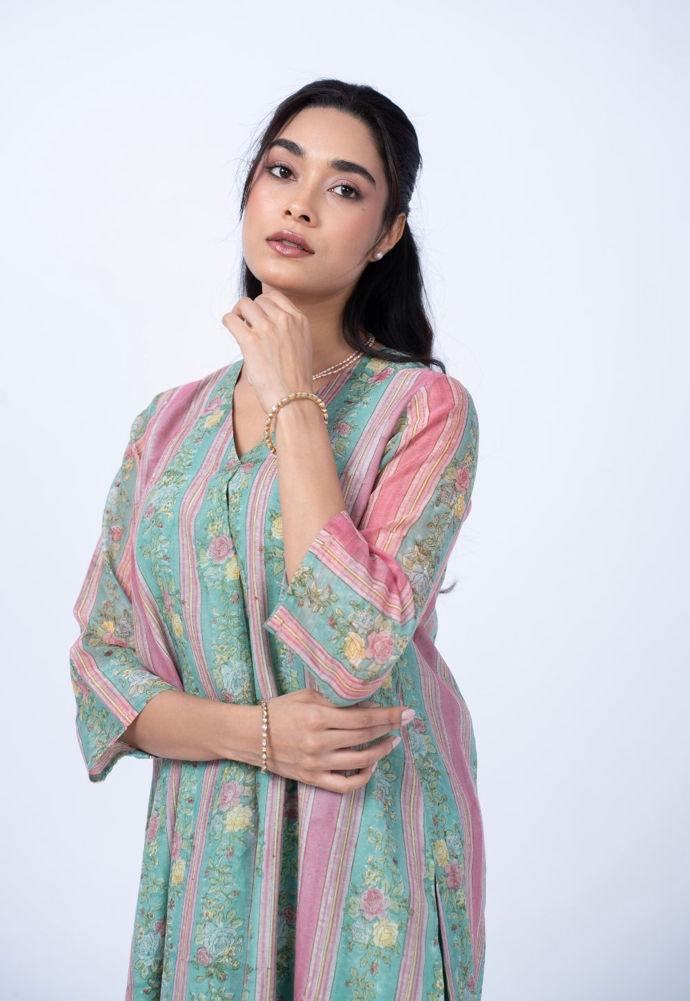 Raila Blue Sanganeri Chanderi Silk Straight Kurta