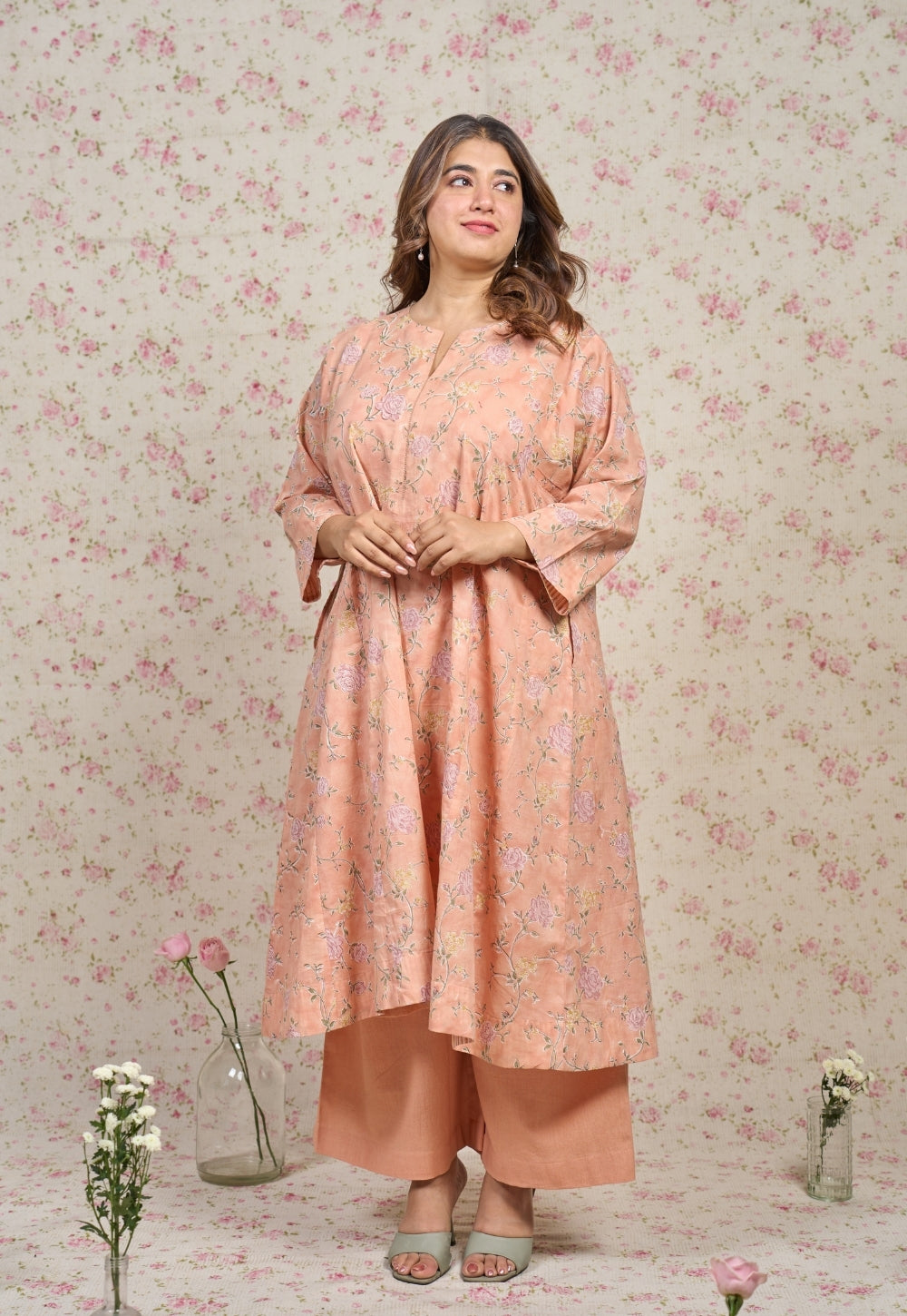 Mary Orange Sanganeri Mul Cotton Embroidered Kurta Set (Set of 2)