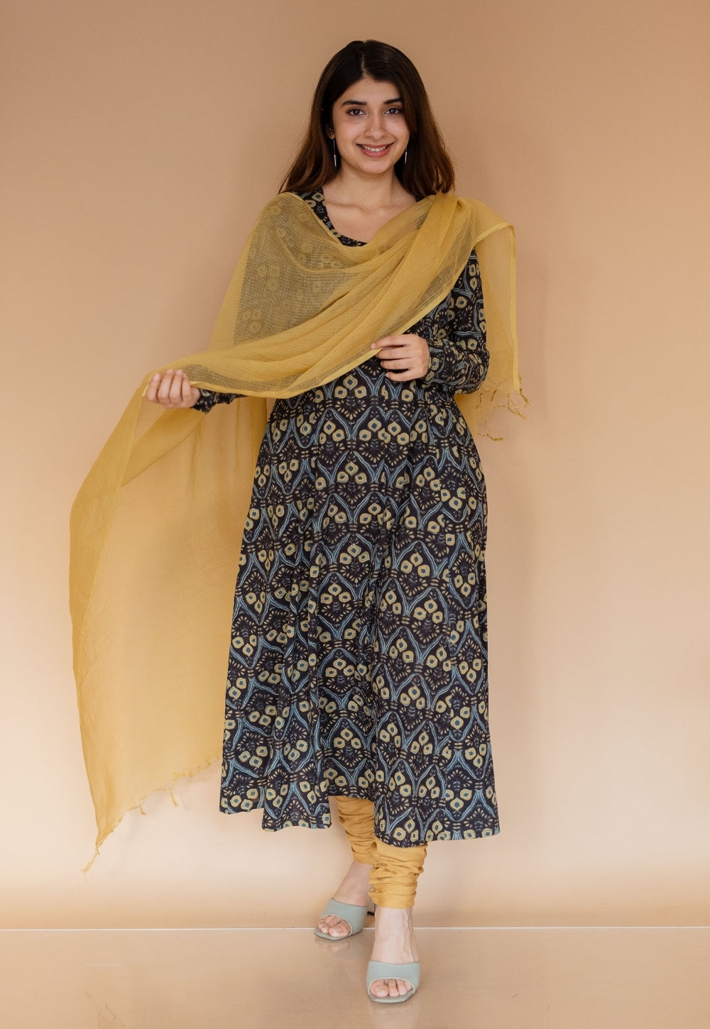 Akrita Black Ajrakh Cotton Kali Kurta