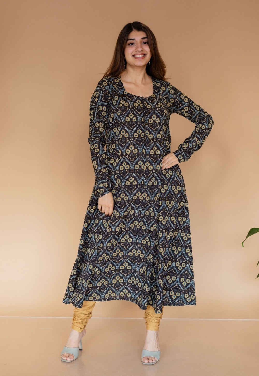 Akrita Black Ajrakh Cotton Kali Kurta