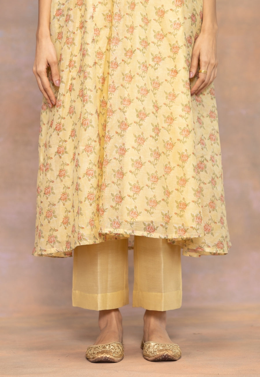 Yashi Yellow Solid Chanderi Silk Straight Pant