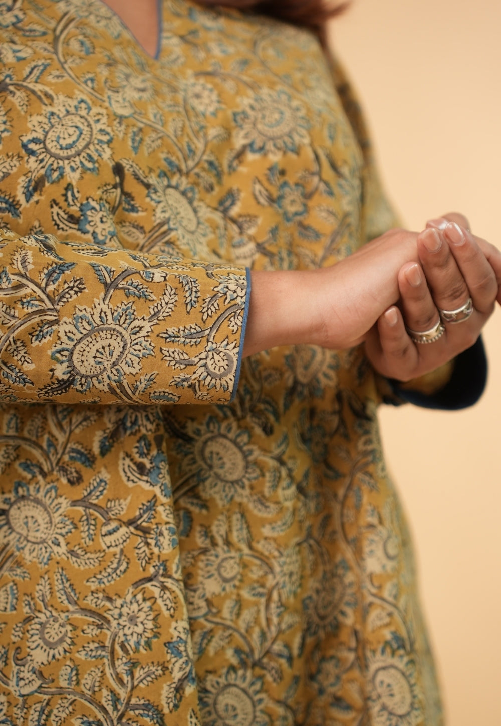 Rifaa Yellow Kalamkari Cotton A Line Kurta
