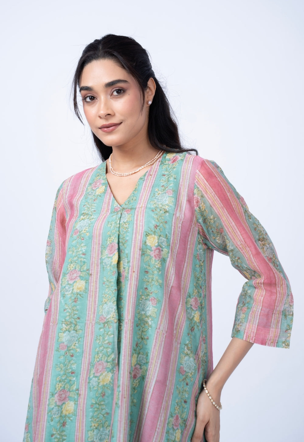 Raila Blue Sanganeri Chanderi Silk Straight Kurta