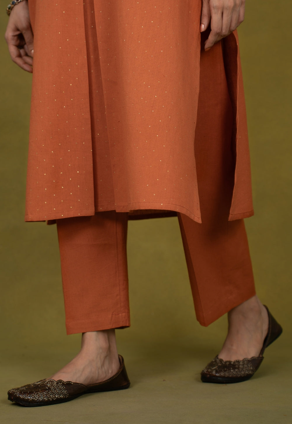 Sakhi Orange Rogan Handblock Printed Cotton Straight Kurta Suit Set (Set of 3)