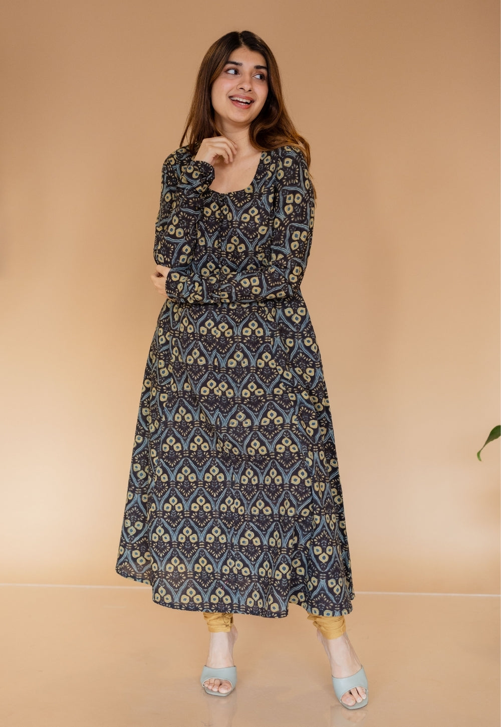 Akrita Black Ajrakh Cotton Kali Kurta
