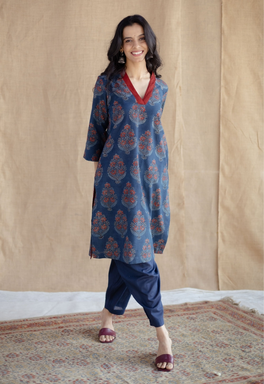 Saina Indigo Ajrakh Cotton Straight Kurta