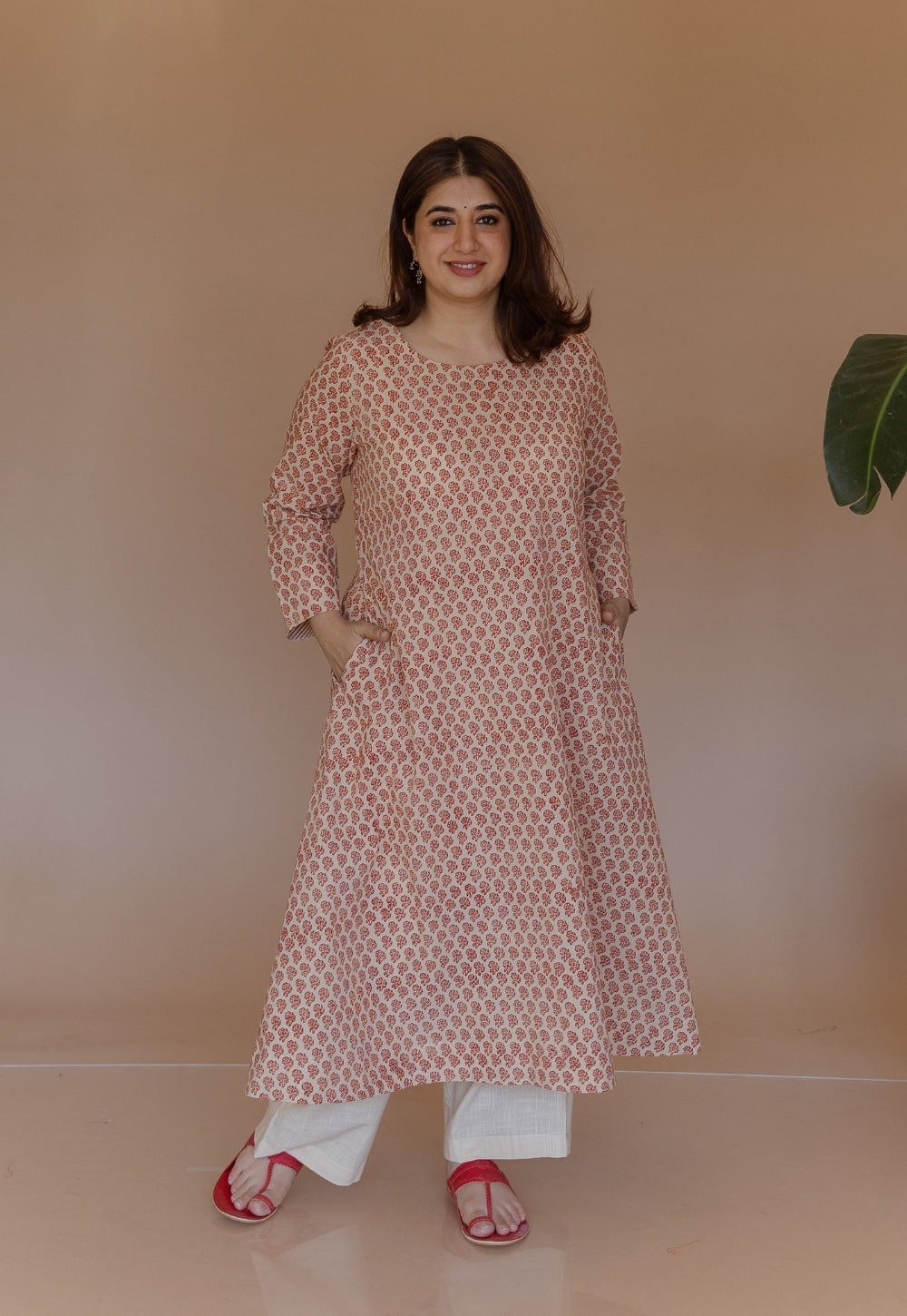 Shriya Red Bagru Cotton A Line Kurta