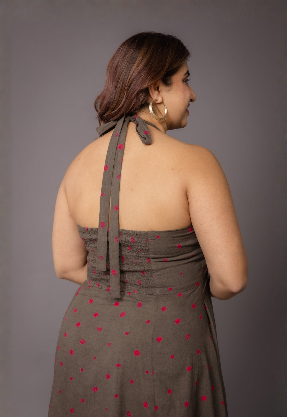 Priti Grey Bandhani Cotton A Line Dress