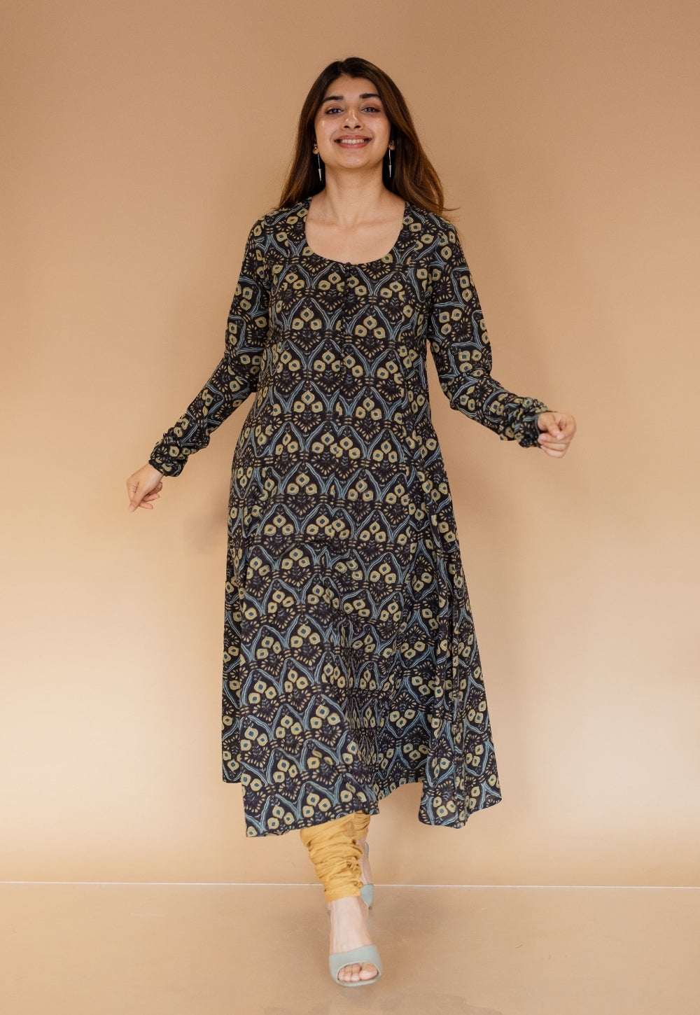Akrita Black Ajrakh Cotton Kali Kurta