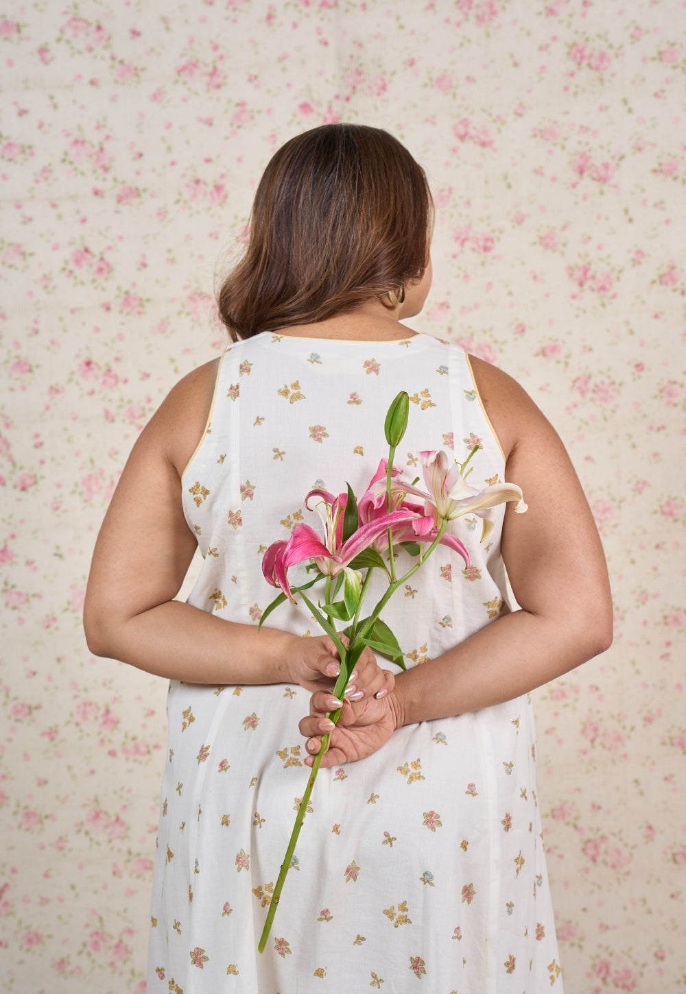 Sophia White Sanganeri Mul Cotton A Line Dress
