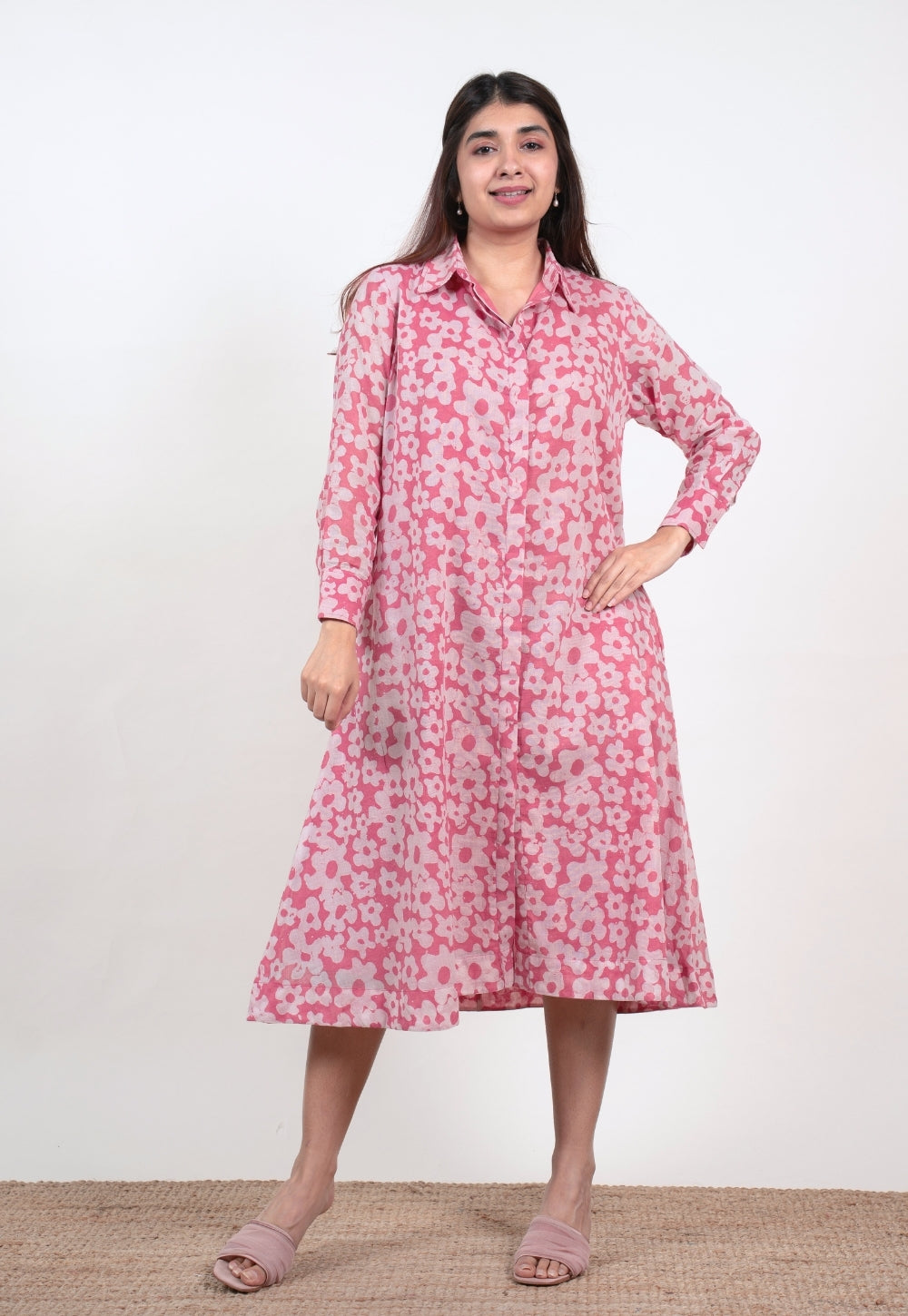 Samia Pink Batik MulMul A Line Dress