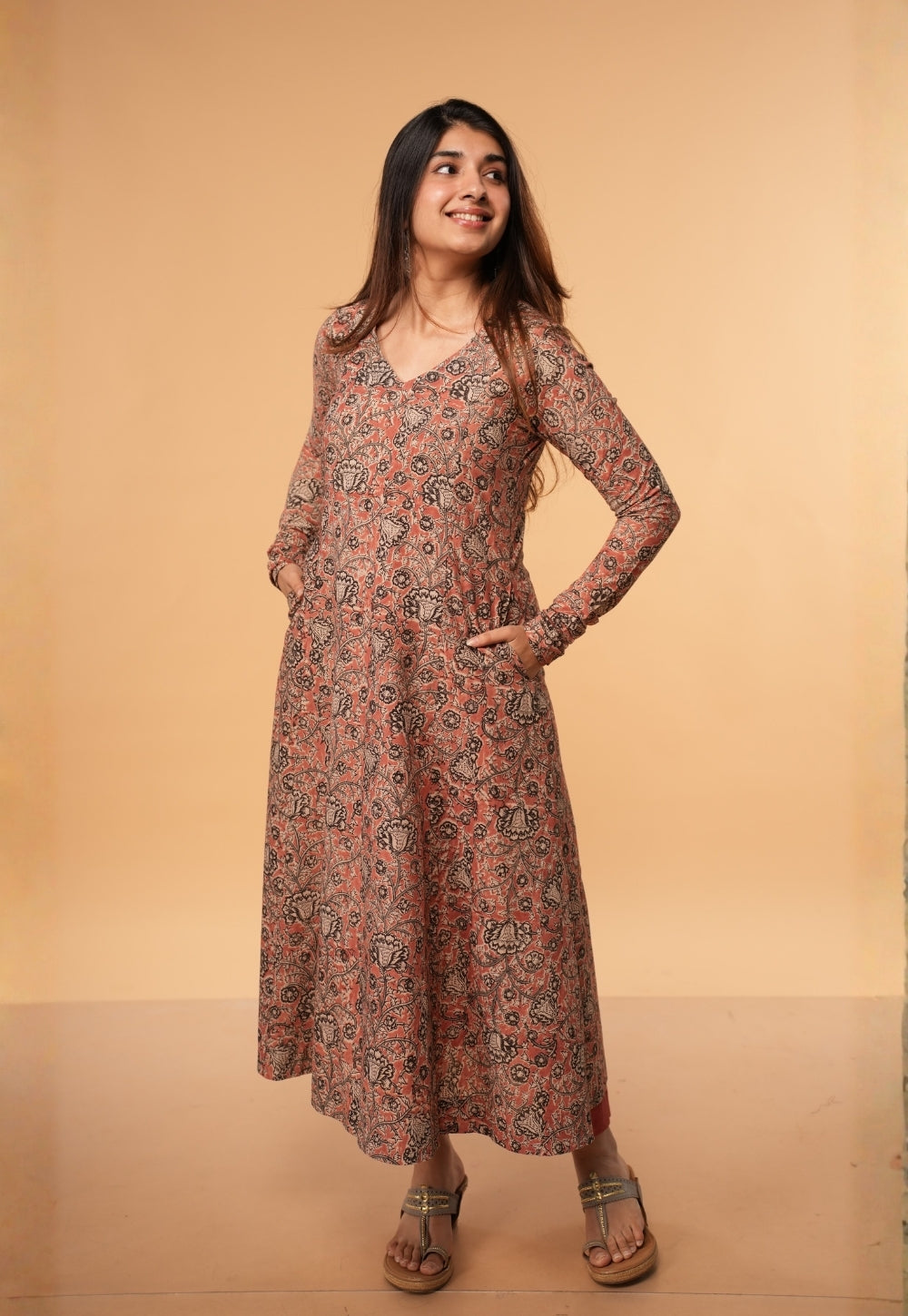 Huma Pink Kalamkari Cotton Kali Kurta