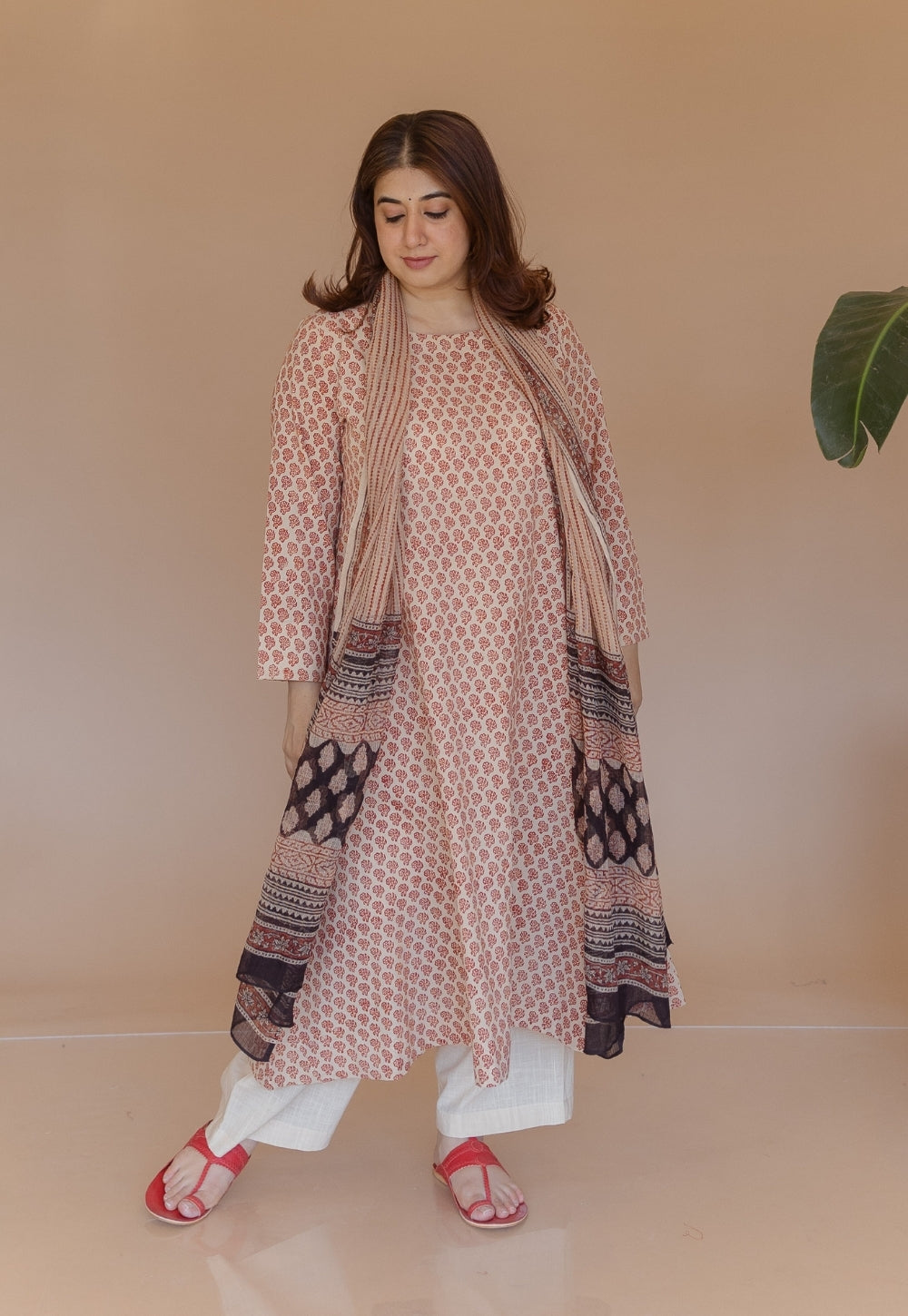 Shriya Red Bagru Cotton A Line Kurta