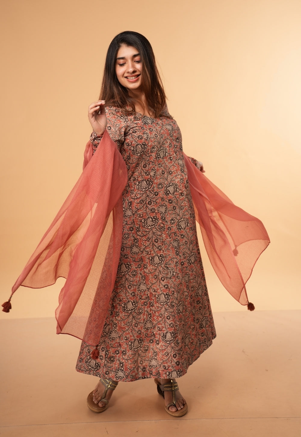 Huma Pink Kalamkari Cotton Kali Kurta