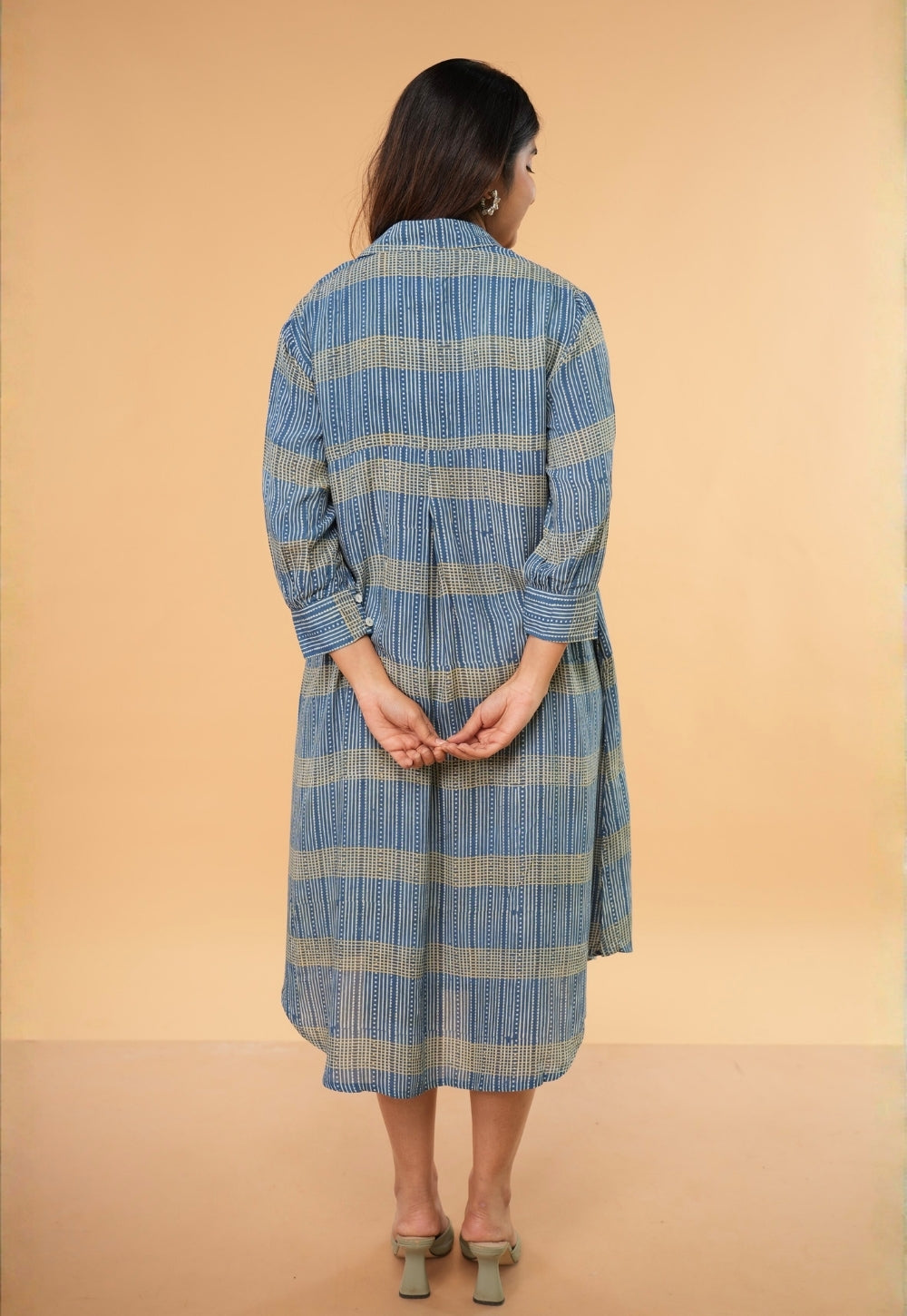 Ridah Blue Ajrakh Modal Silk A Line Dress