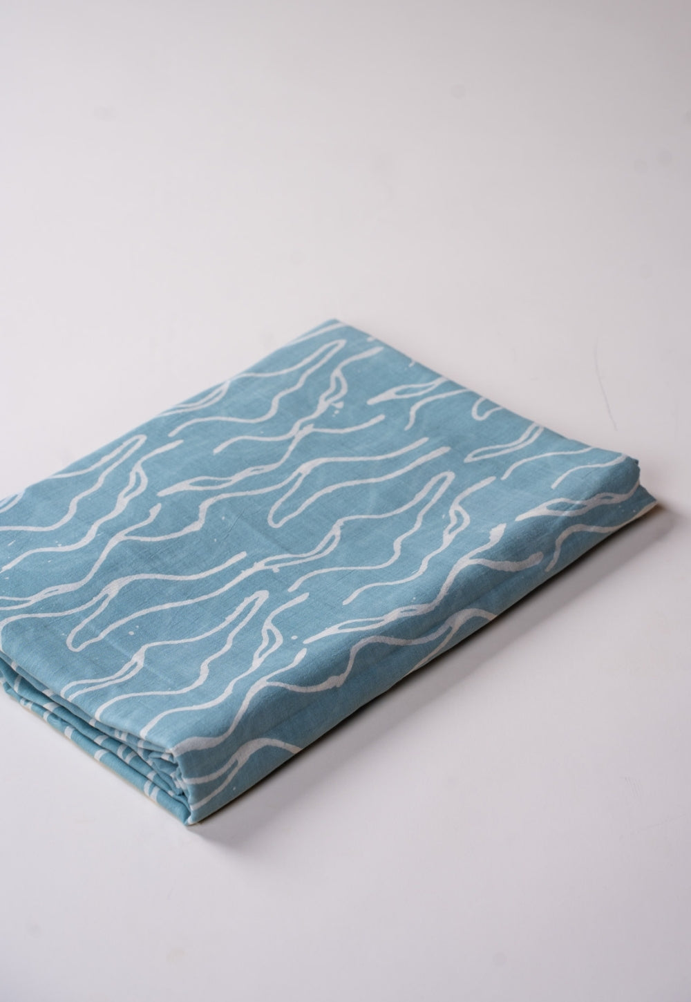 Blue Wave Pattern Batik Handblock Printed Mul Fabric