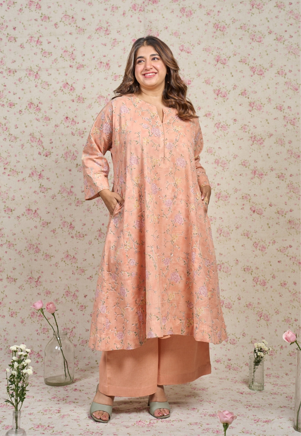 Mary Orange Sanganeri Mul Cotton Embroidered Kurta Set (Set of 2)