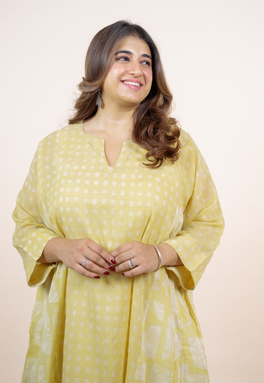 Fara Yellow Batik MulMul Jhabbha Kali Kurta