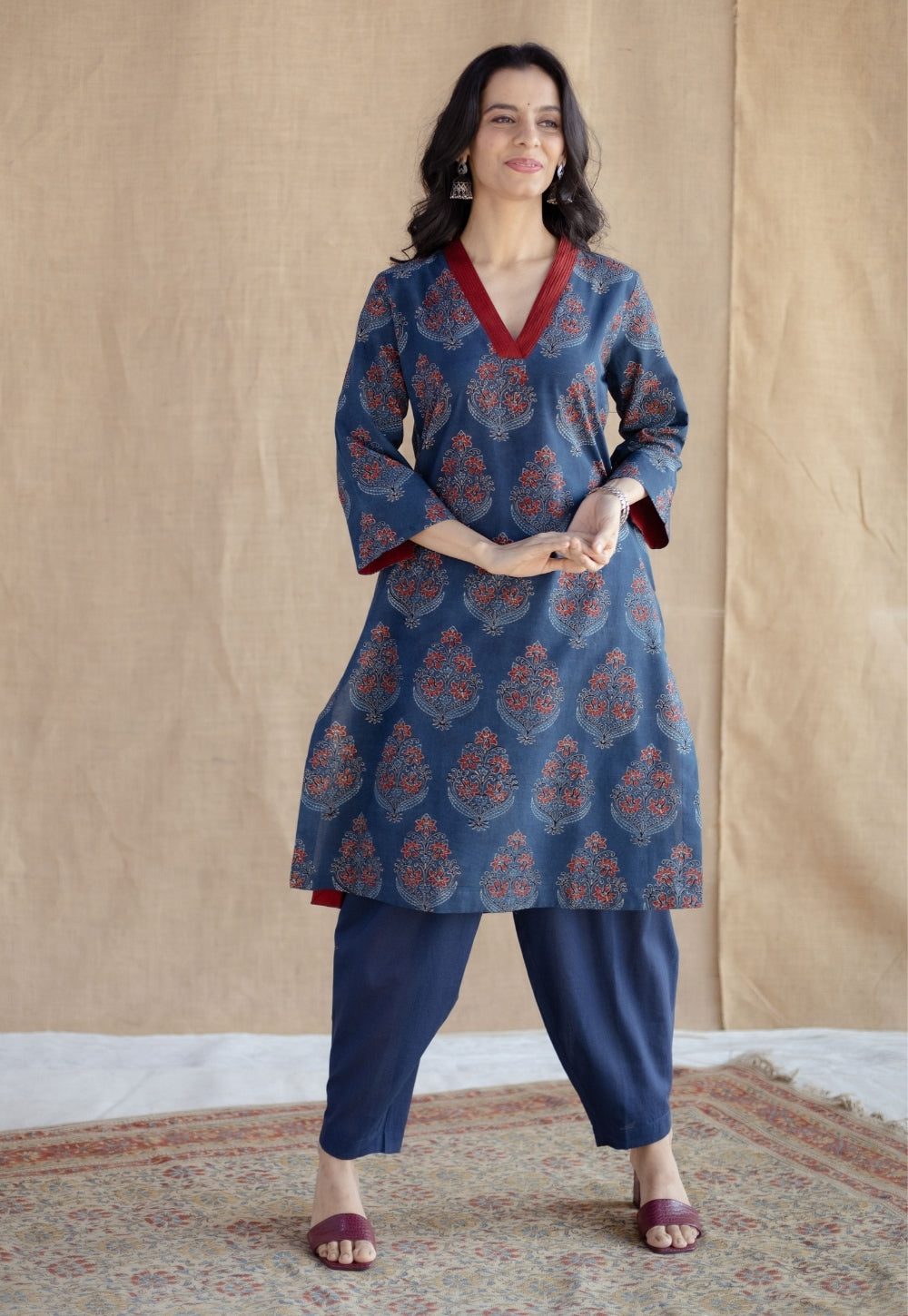 Saina Indigo Ajrakh Cotton Straight Kurta