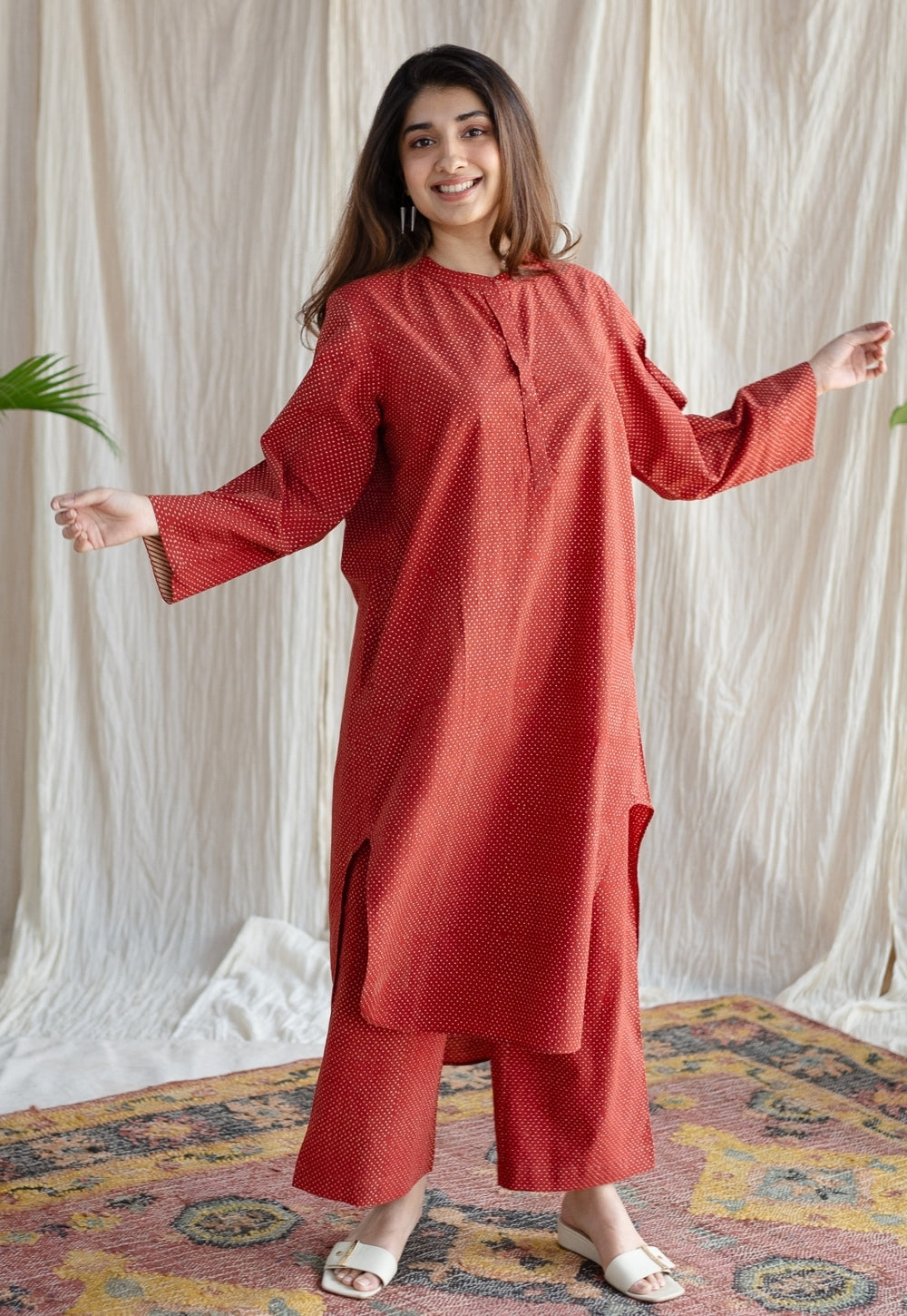 Bombay Ajrakh Red Cotton Co-Ord Set (Set of 2)
