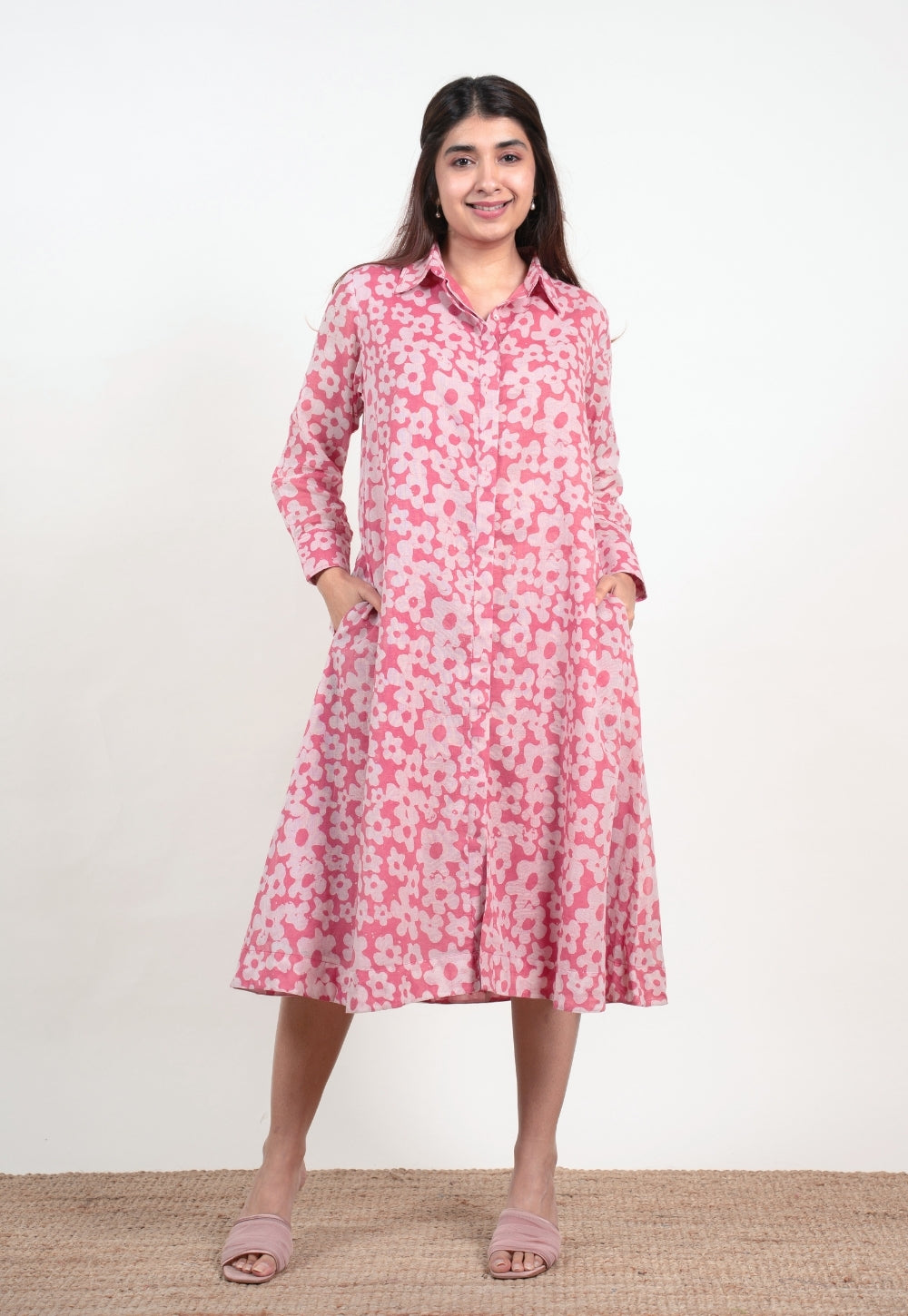 Samia Pink Batik MulMul A Line Dress