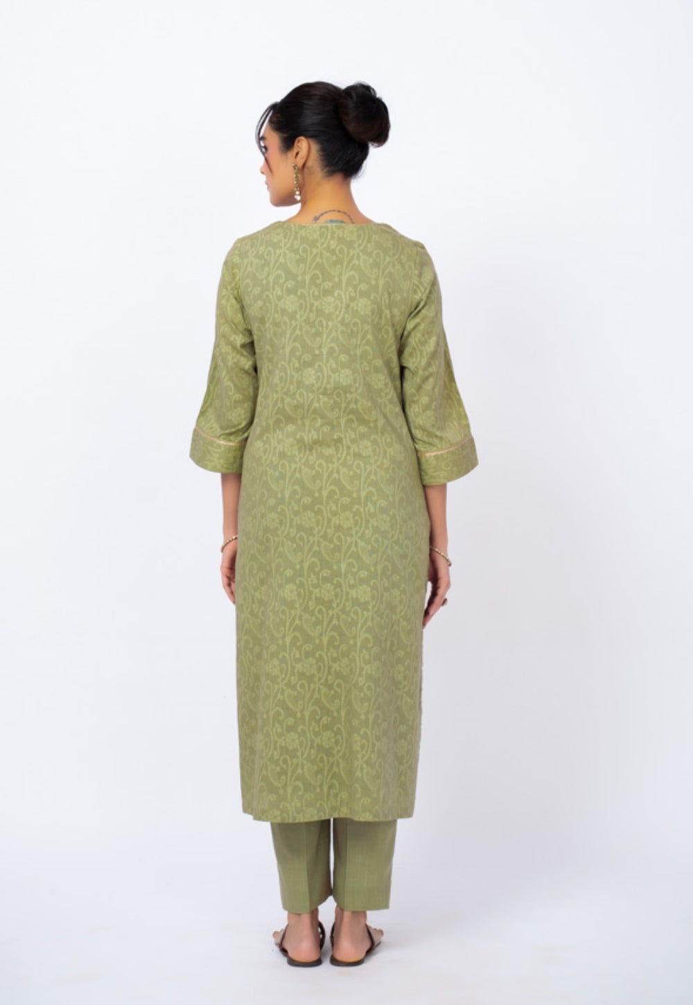 Piya Green Floral Cotton Straight Kurta Suit Set with Printed Dupatta (Set of 3)