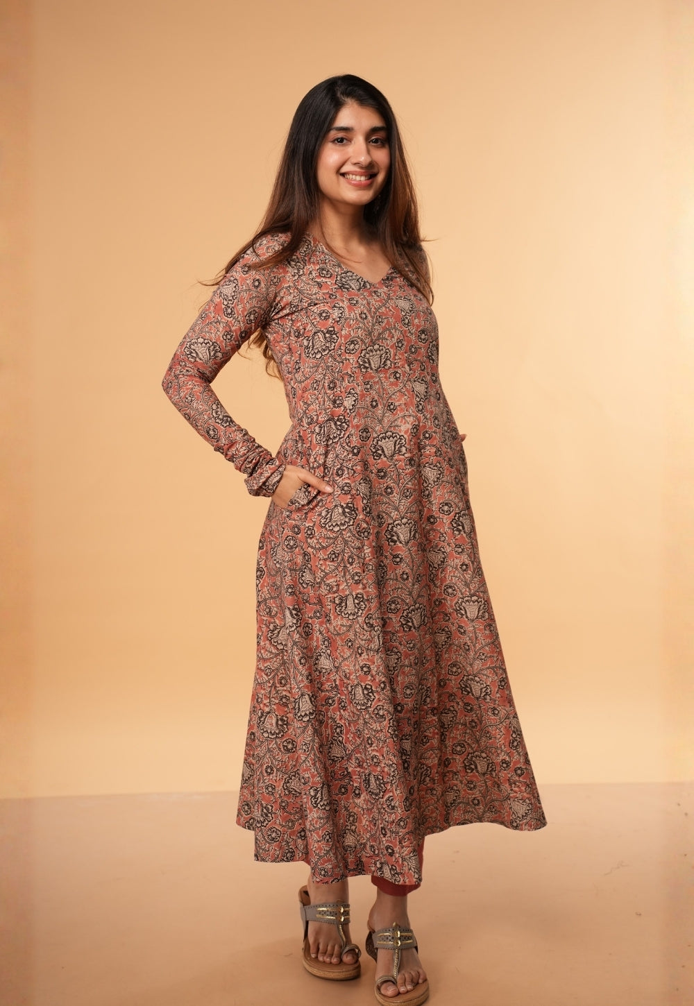 Huma Pink Kalamkari Cotton Kali Kurta