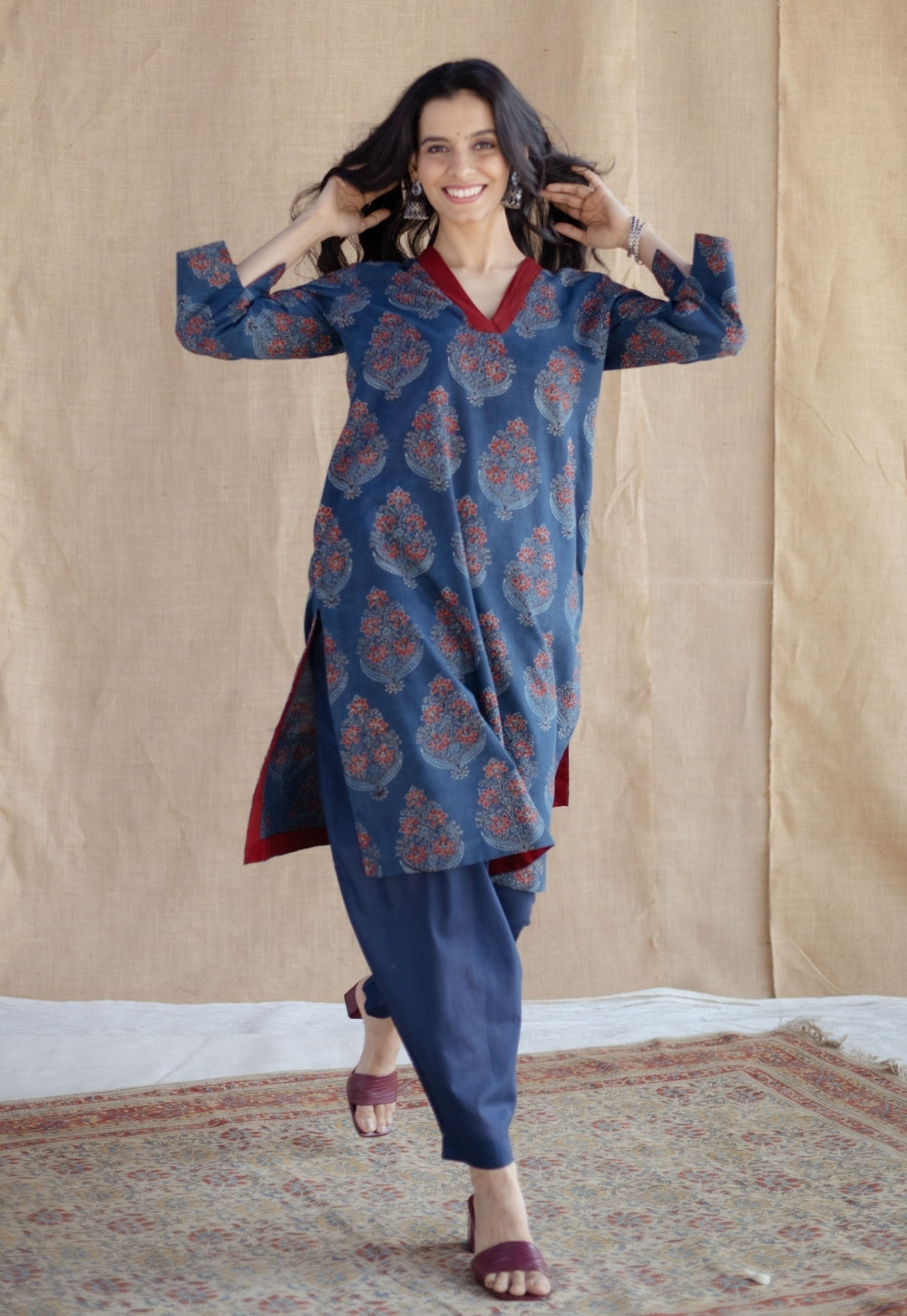 Saina Indigo Ajrakh Cotton Straight Kurta