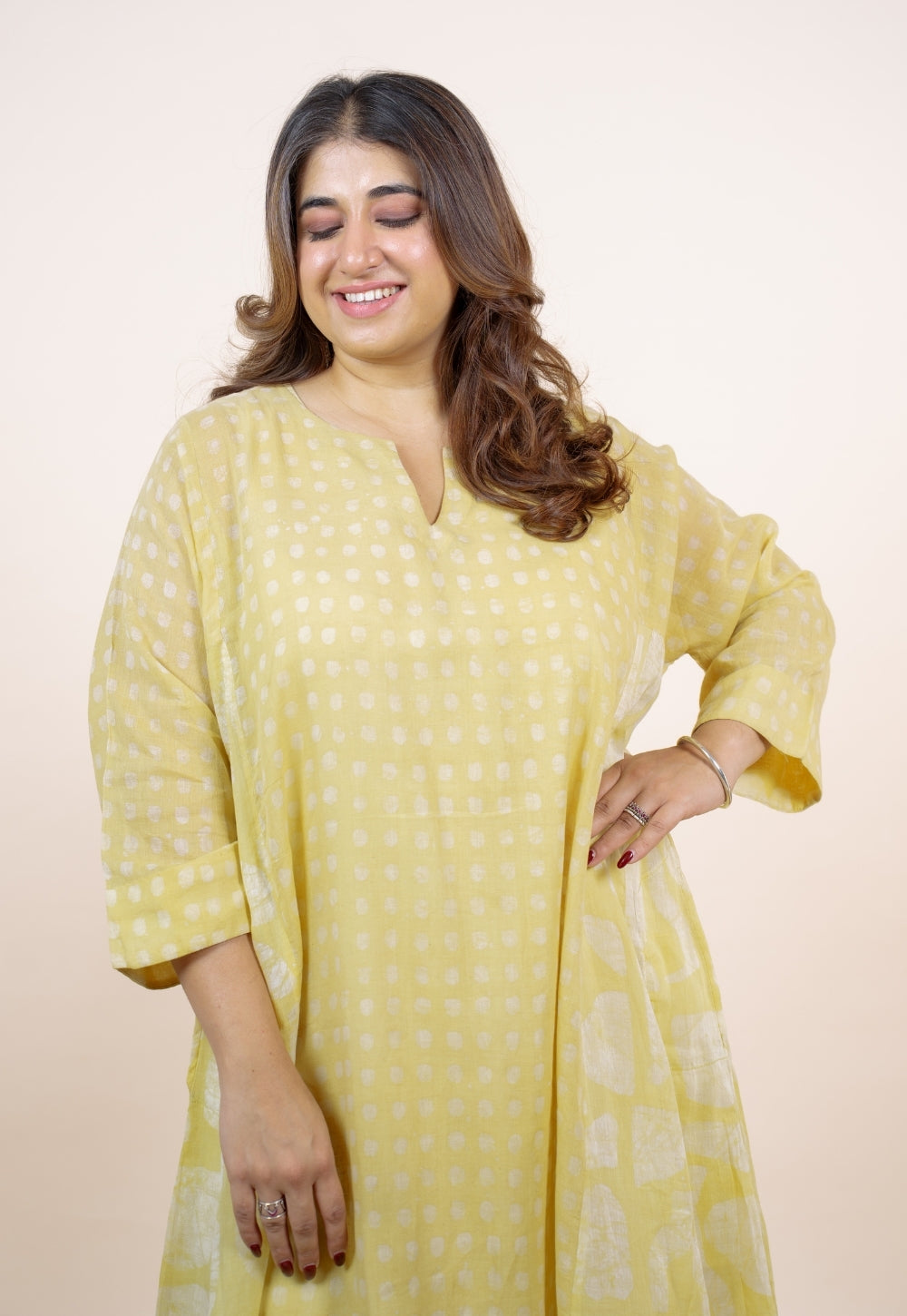 Fara Yellow Batik MulMul Jhabbha Kali Kurta