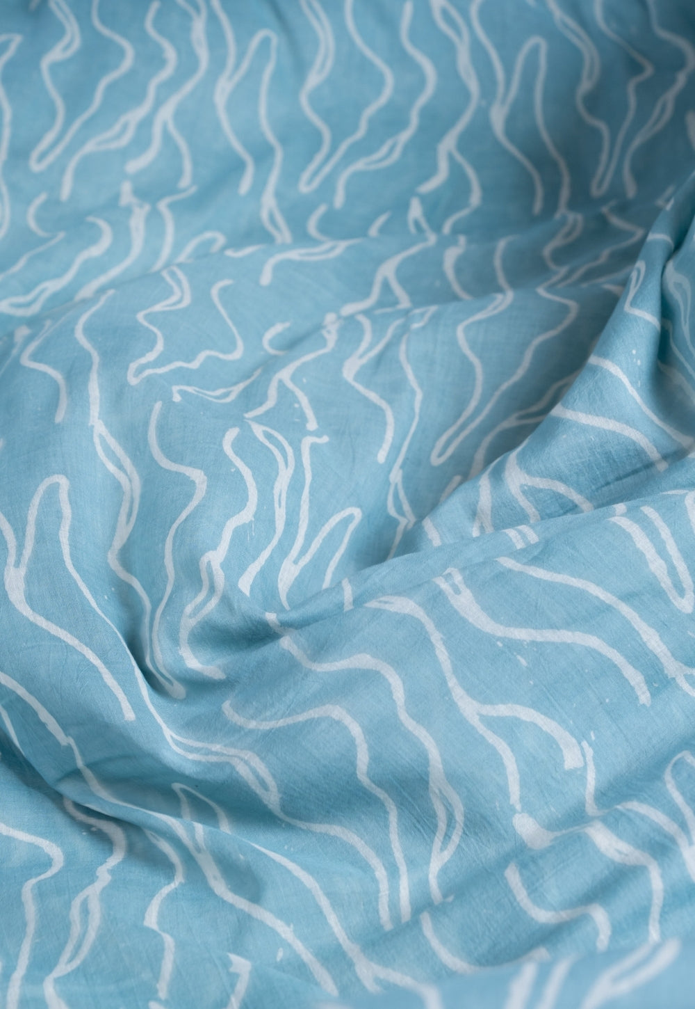 Blue Wave Pattern Batik Handblock Printed Mul Fabric