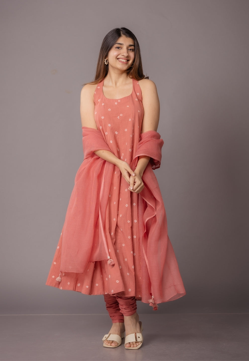 Tia Pink Bandhani Cotton Kali Kurta