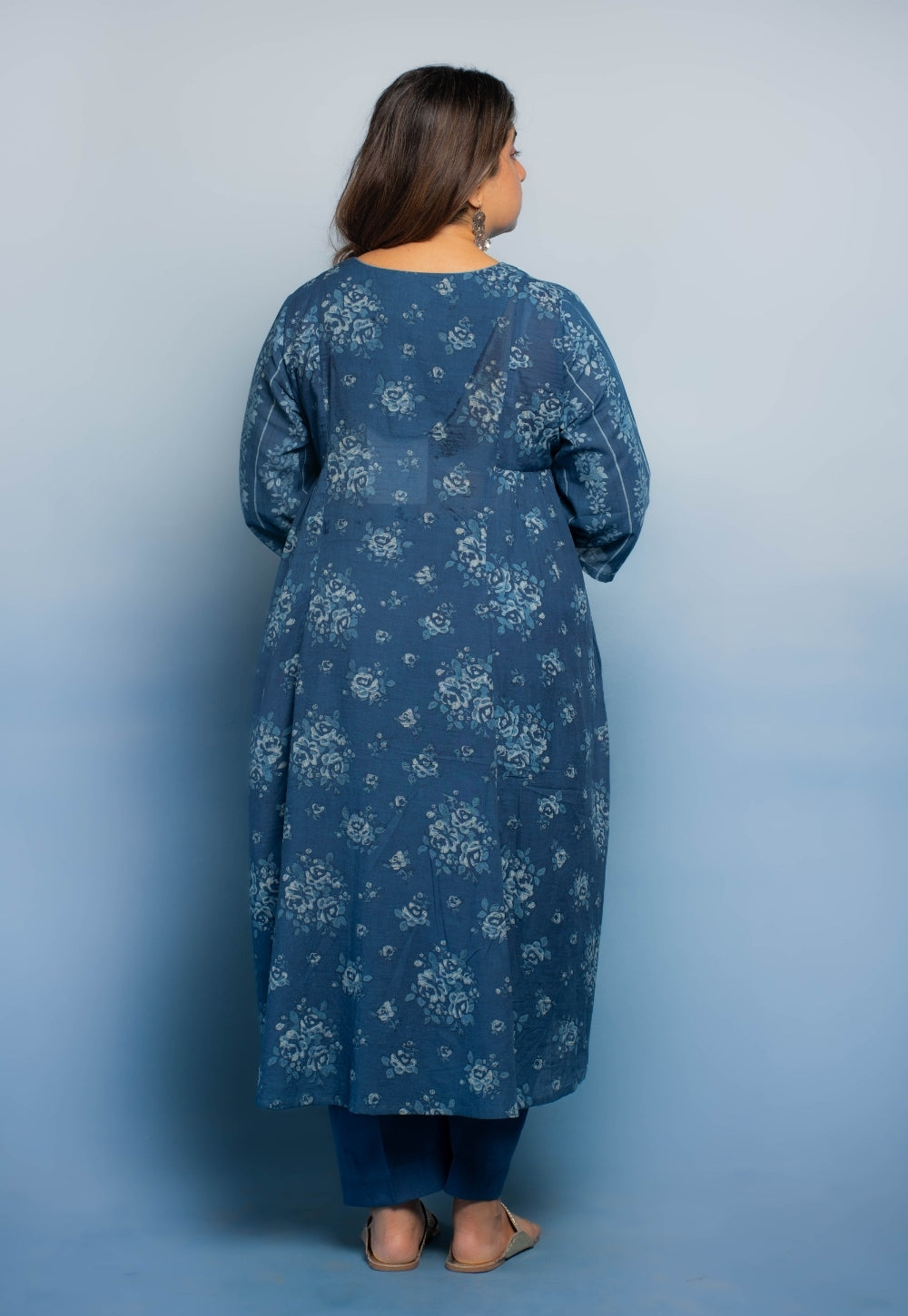 Drishti Blue Dabu Mul Cotton Kali Kurta