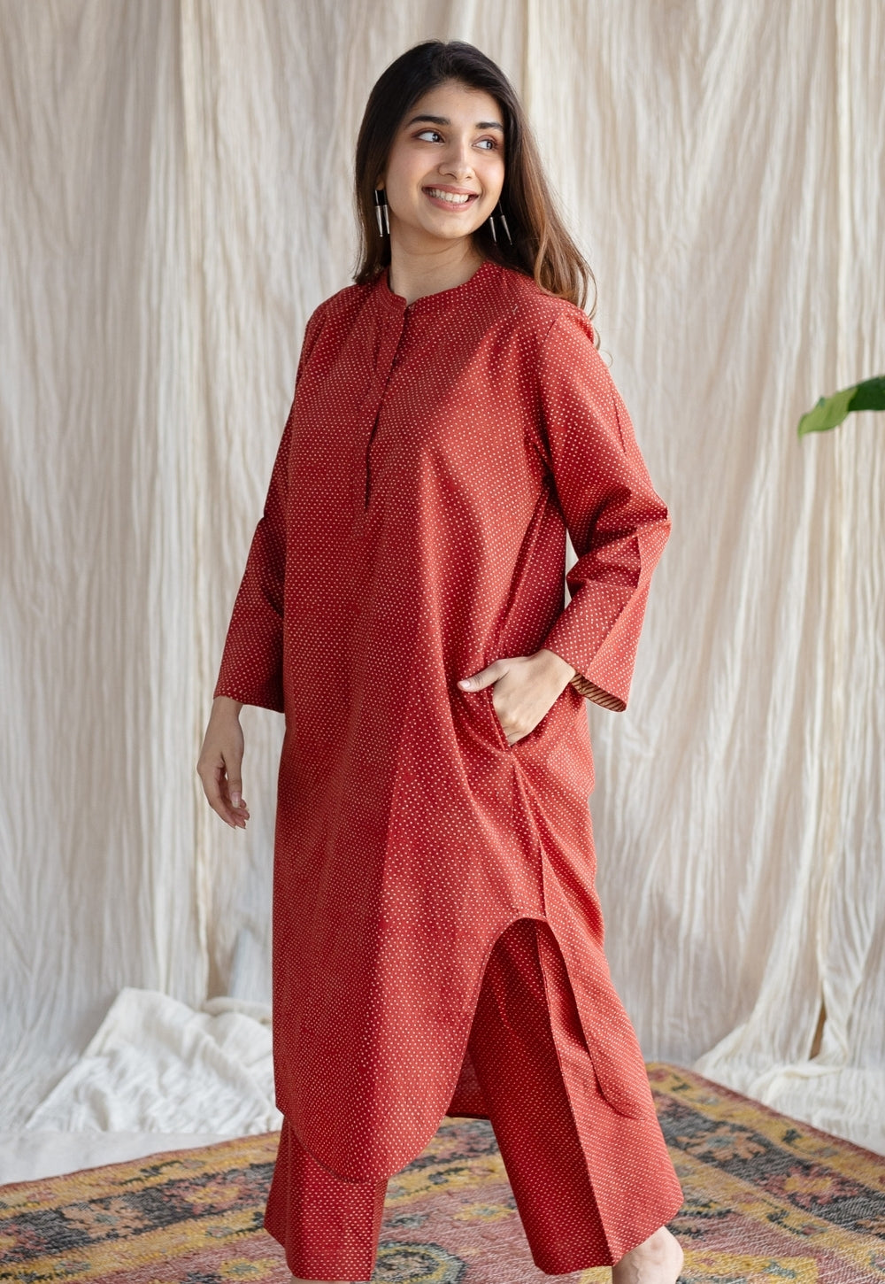 Bombay Ajrakh Red Cotton Co-Ord Set (Set of 2)