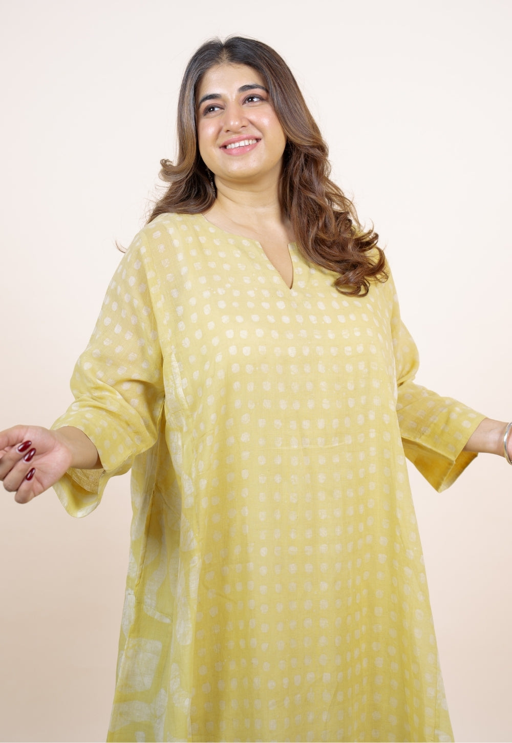 Fara Yellow Batik MulMul Jhabbha Kali Kurta
