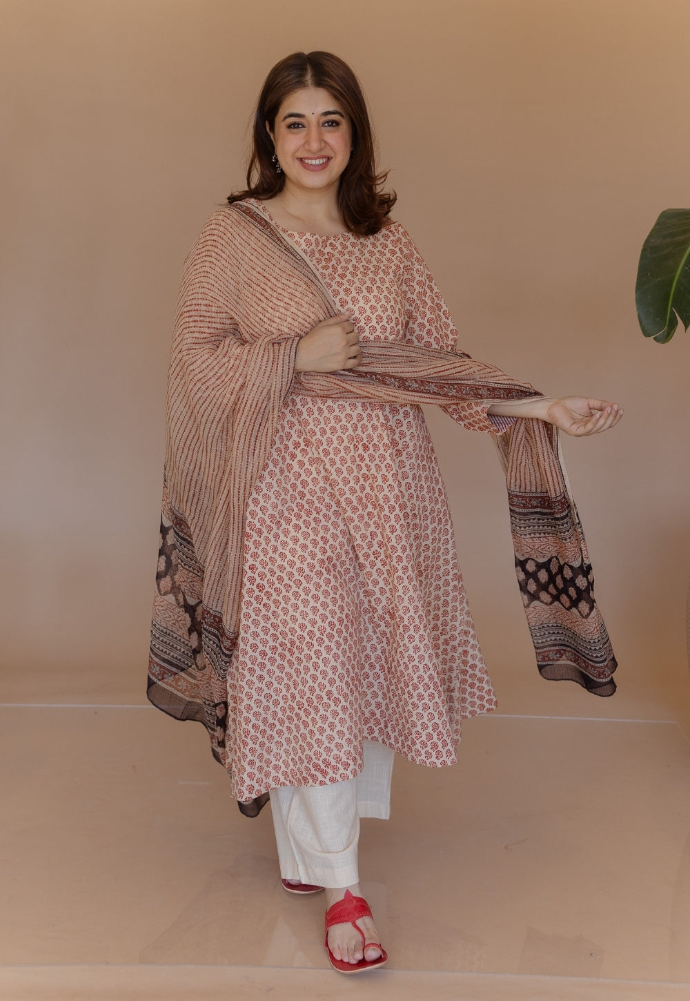 Shriya Red Bagru Cotton A Line Kurta
