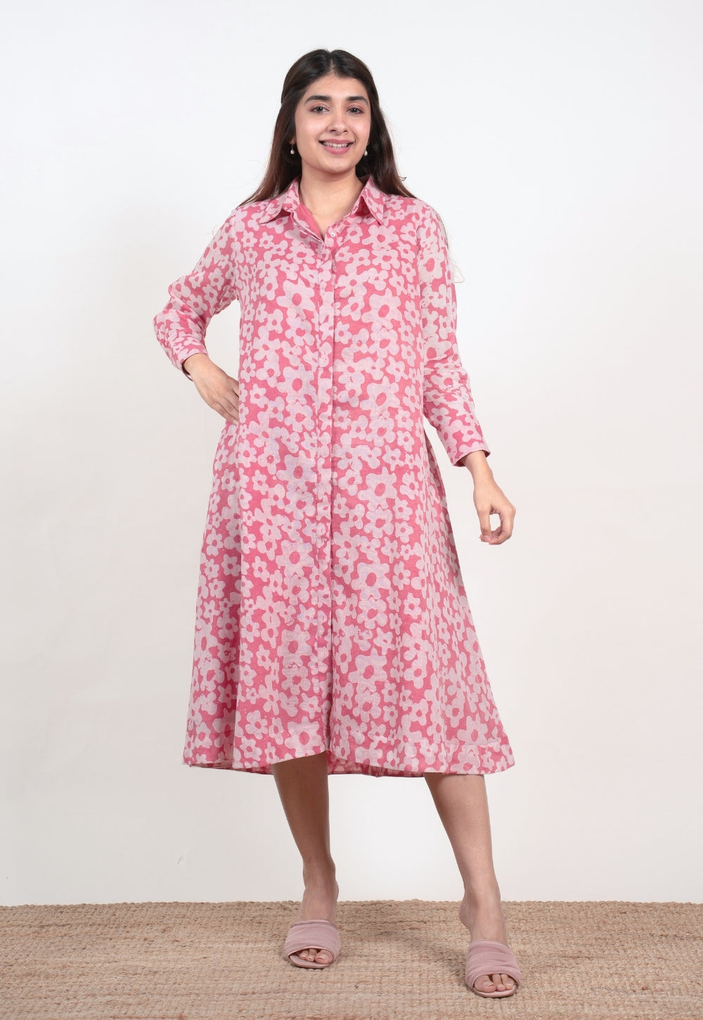 Samia Pink Batik MulMul A Line Dress