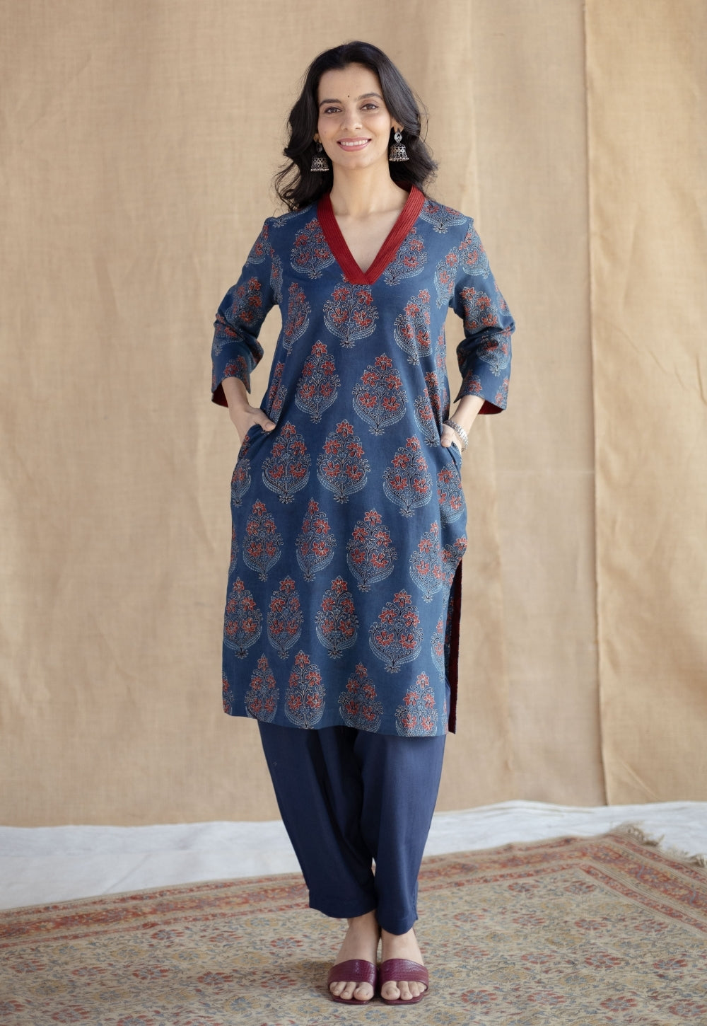 Saina Indigo Ajrakh Cotton Straight Kurta