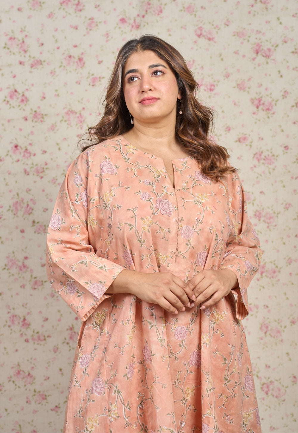 Mary Orange Sanganeri Mul Cotton Embroidered Kurta Set (Set of 2)